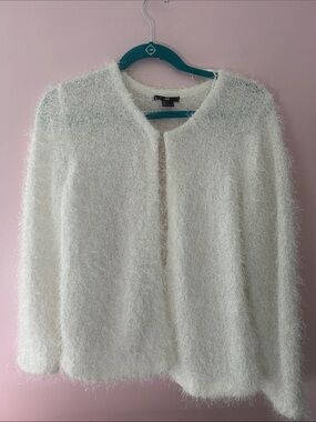 H&M White Fuzzy Open-Front Women's size L Cardigan